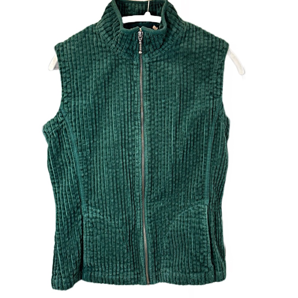 Woolrich Vintage Wide Whale Sz S Corduroy Full Zip Vest Cotton Green Pockets